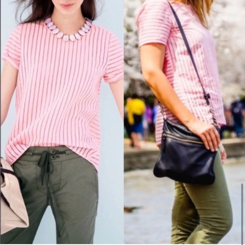 J. Crew Pink Striped Short-Sleeve Top